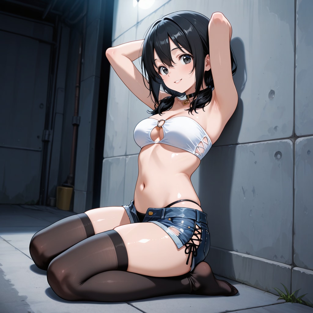 レースアップサイドスリットマイクロデニム