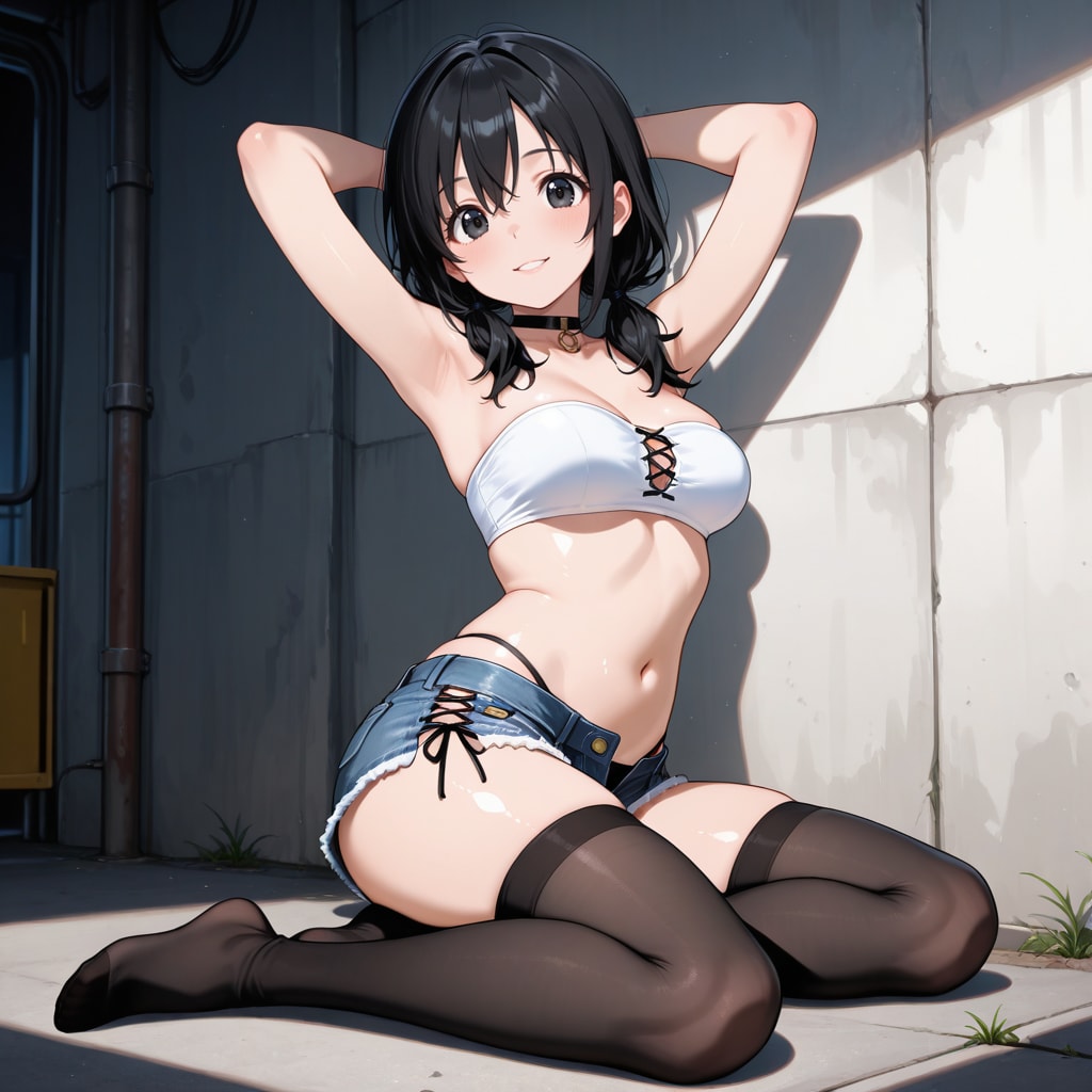 レースアップサイドスリットマイクロデニム
