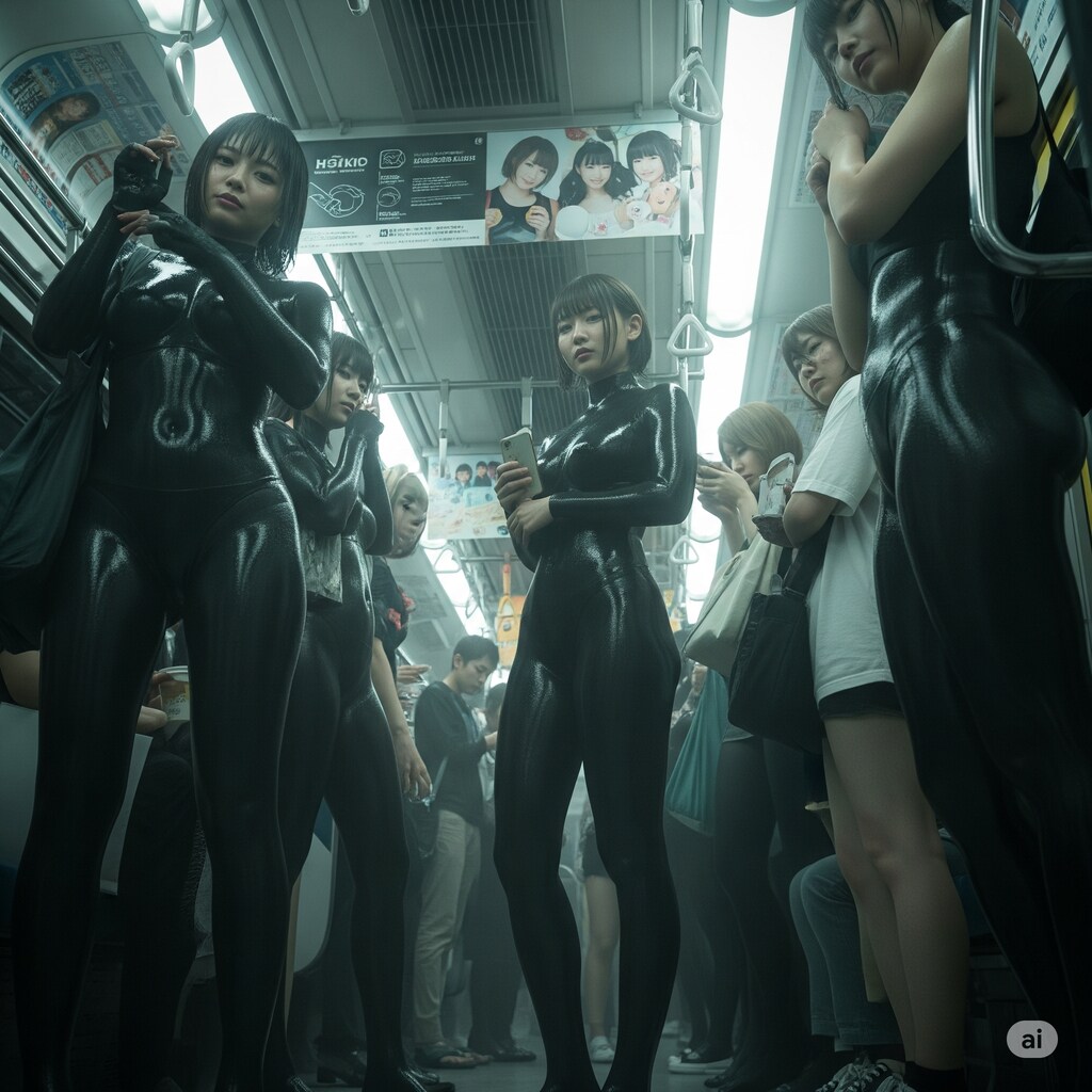 ぴっちり衣装電車露出×サイバーパンク
