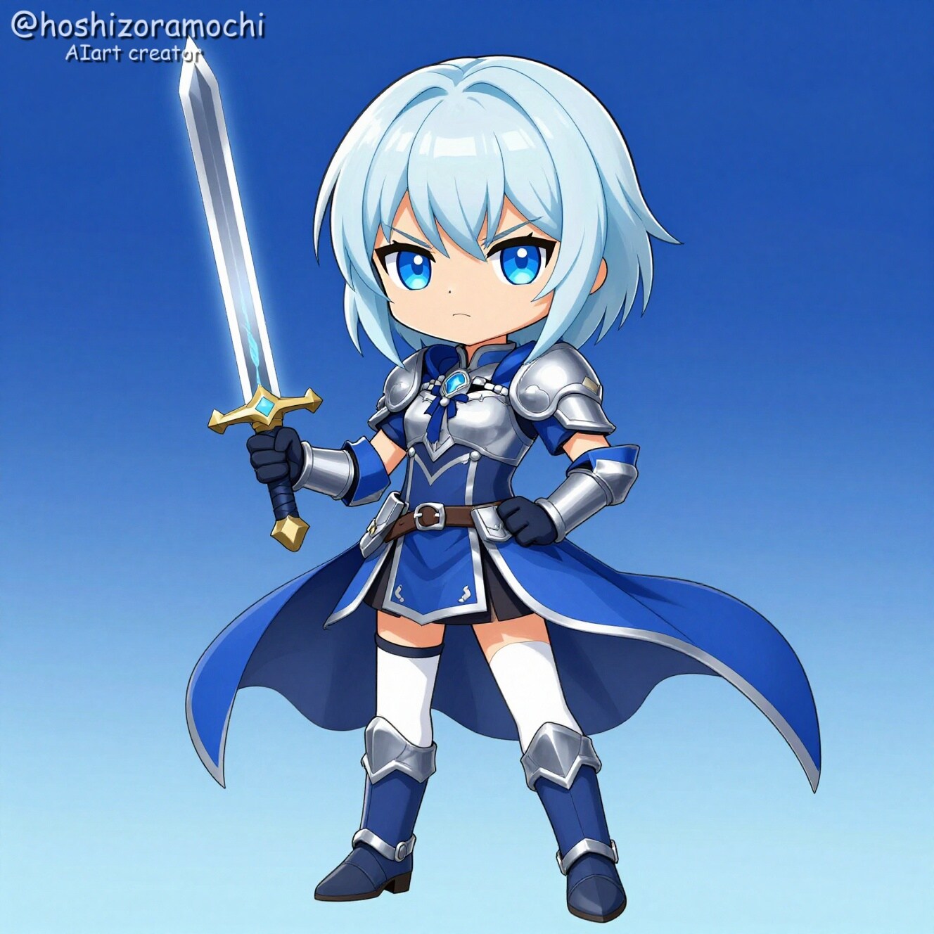 蒼き剣を掲げる小さな騎士 | の人気AIイラスト・グラビア