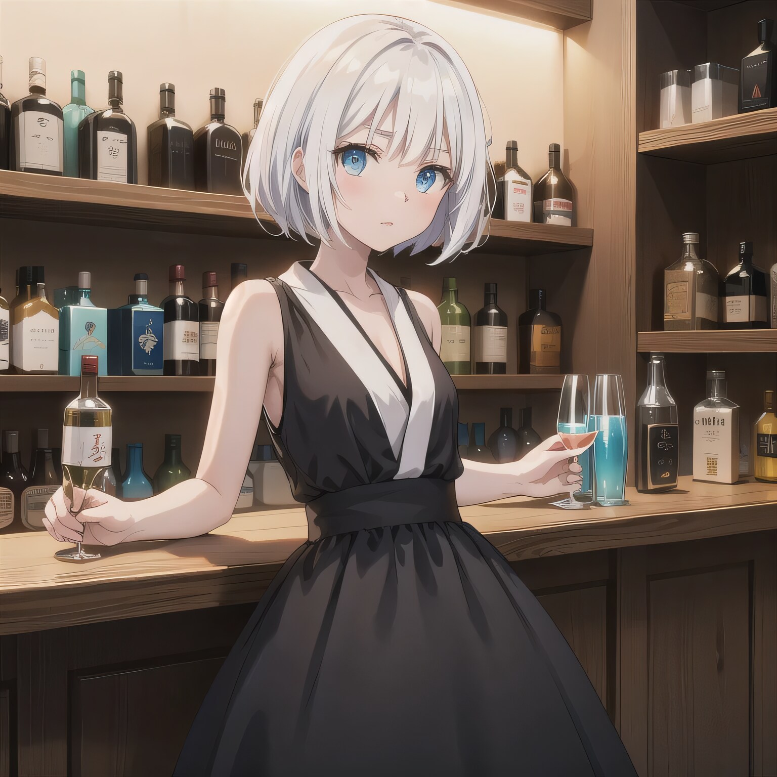 白髪ボブで酒場の少女４ | の人気AIイラスト・グラビア