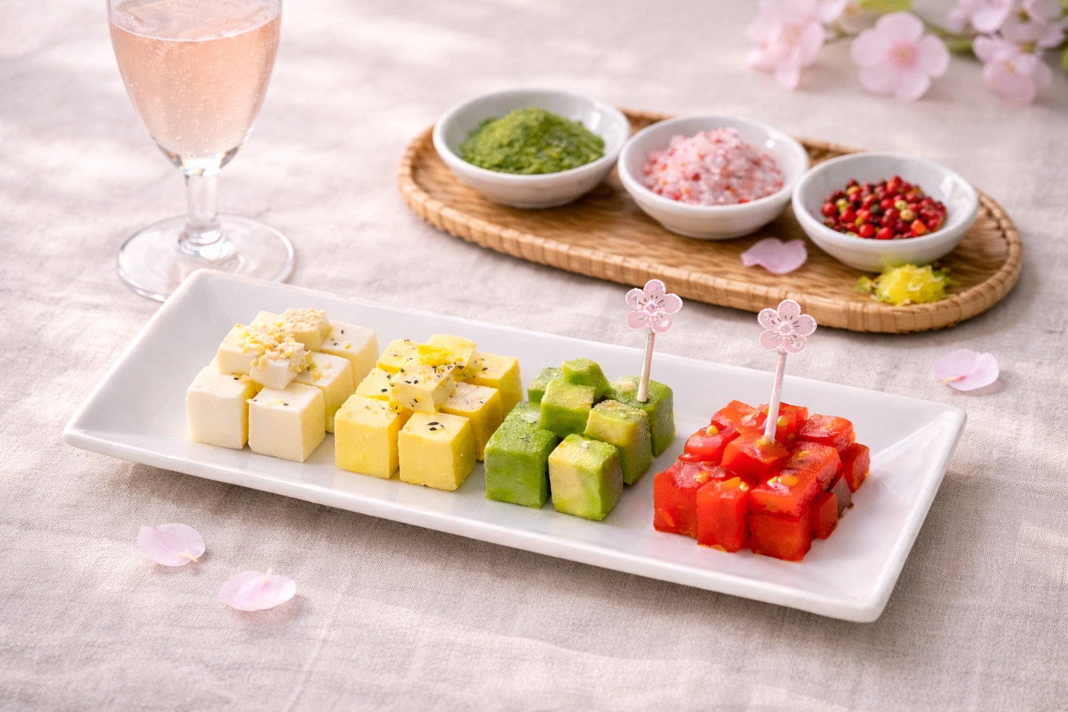 「四種の冷奴と桜ロゼ」 | の人気AIイラスト・グラビア