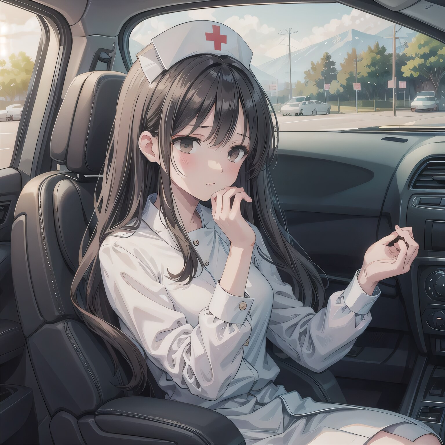 黒髪ロングで車内の少女８ | の人気AIイラスト・グラビア