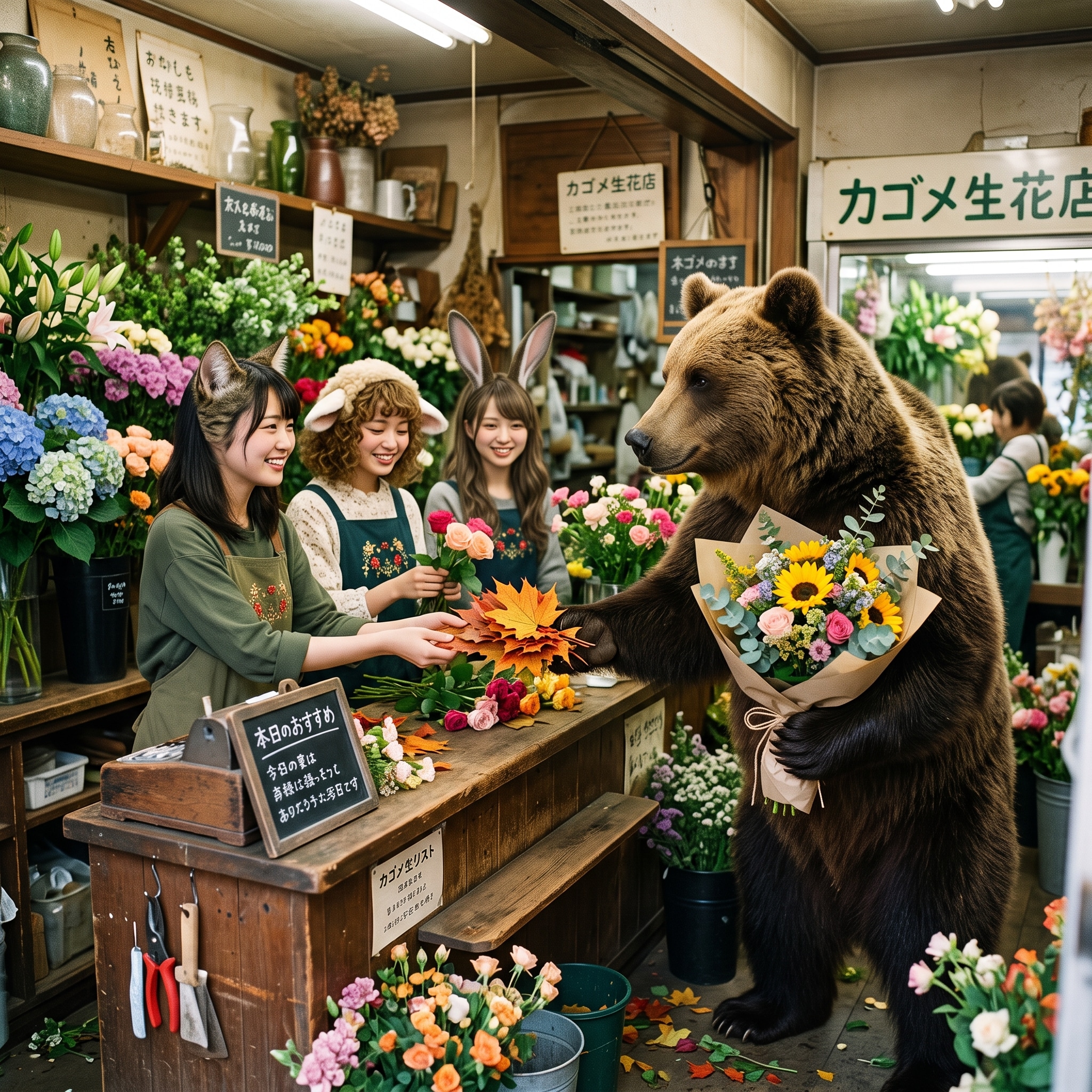 花を買う熊