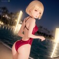 競泳水着AIザベスト「02ナイトプールと振向き彼女CG風」 2枚目