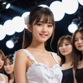 カラーブロックのドレスに網タイツとアンクルブーツ 7枚目