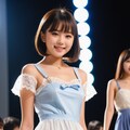 カラーブロックのドレスに網タイツとアンクルブーツ 3枚目