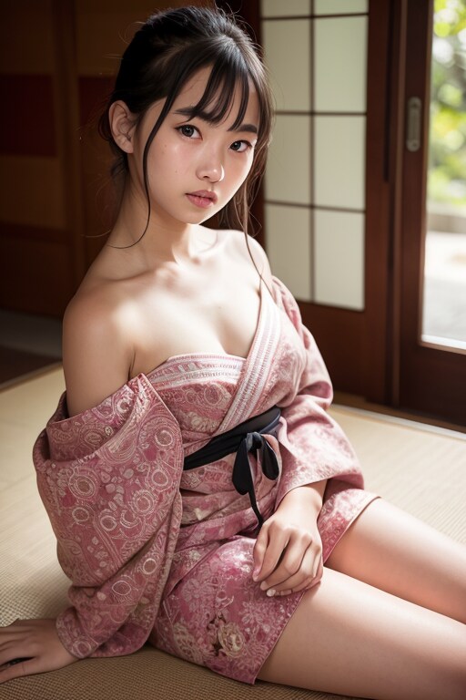 浴衣半脱ぎ美女②