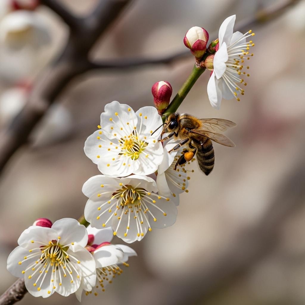 蜜蜂と白梅