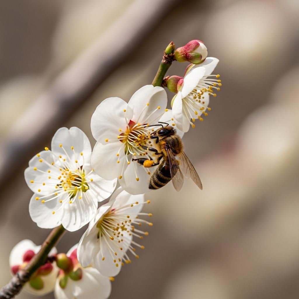 蜜蜂と白梅