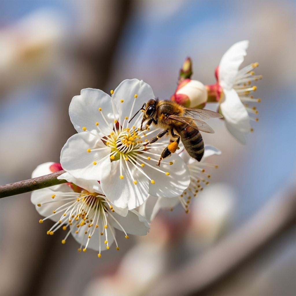 蜜蜂と白梅