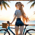 夕焼けの海沿いを自転車で、アスナがふっと振り返った夏 3枚目