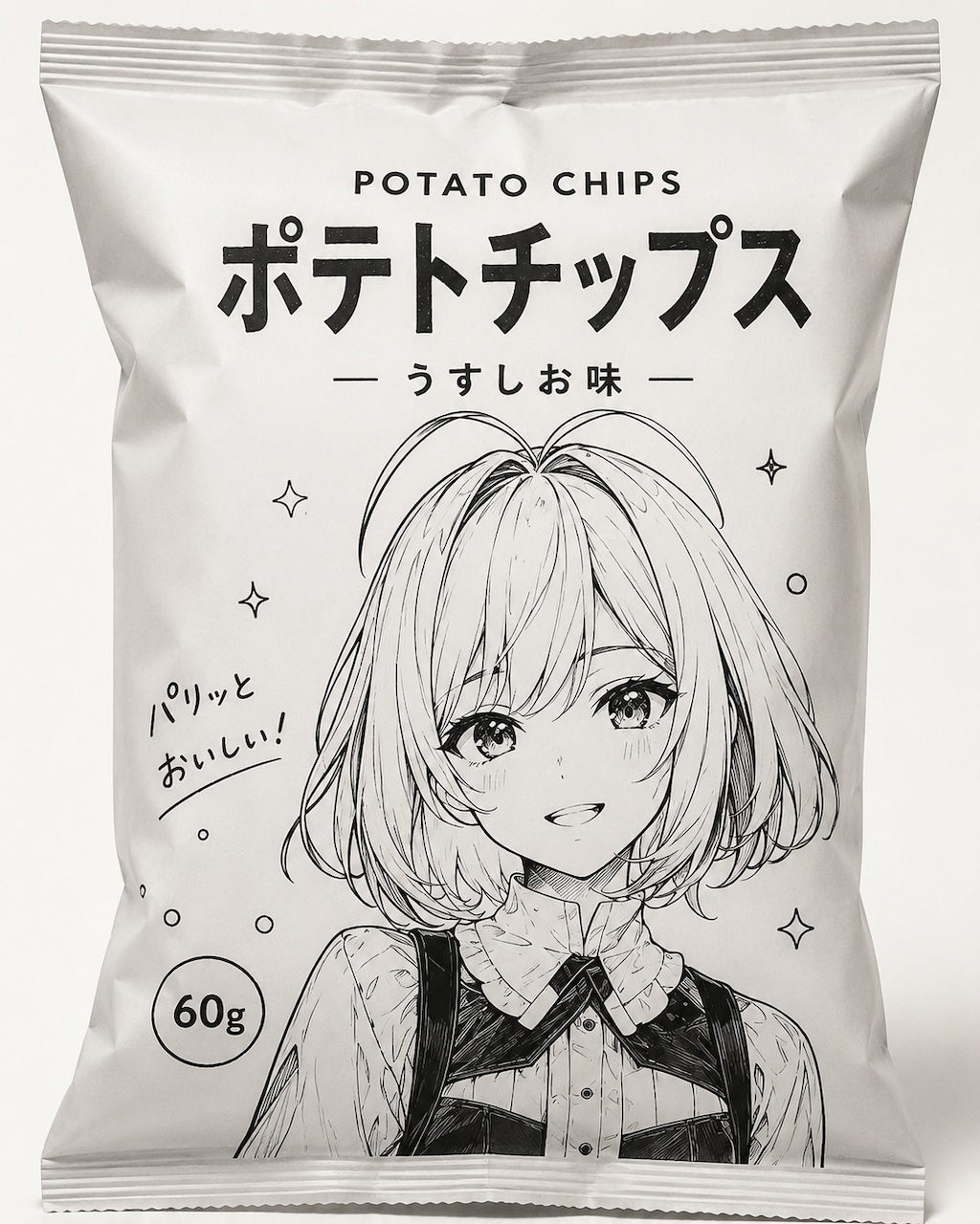 白黒ポテチイラスト風