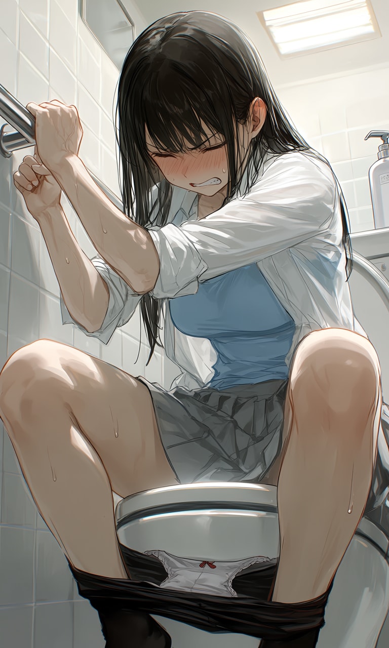 手すりを握って、持てる全ての力でふんばる女の子1