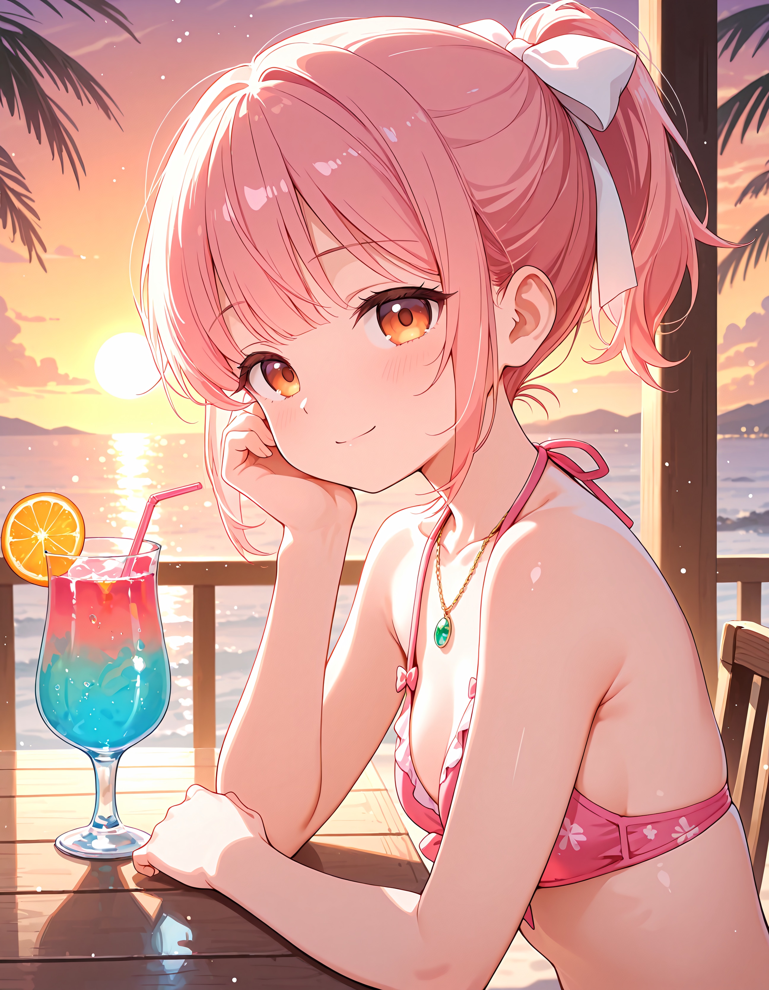 夕陽が染める海辺のひととき