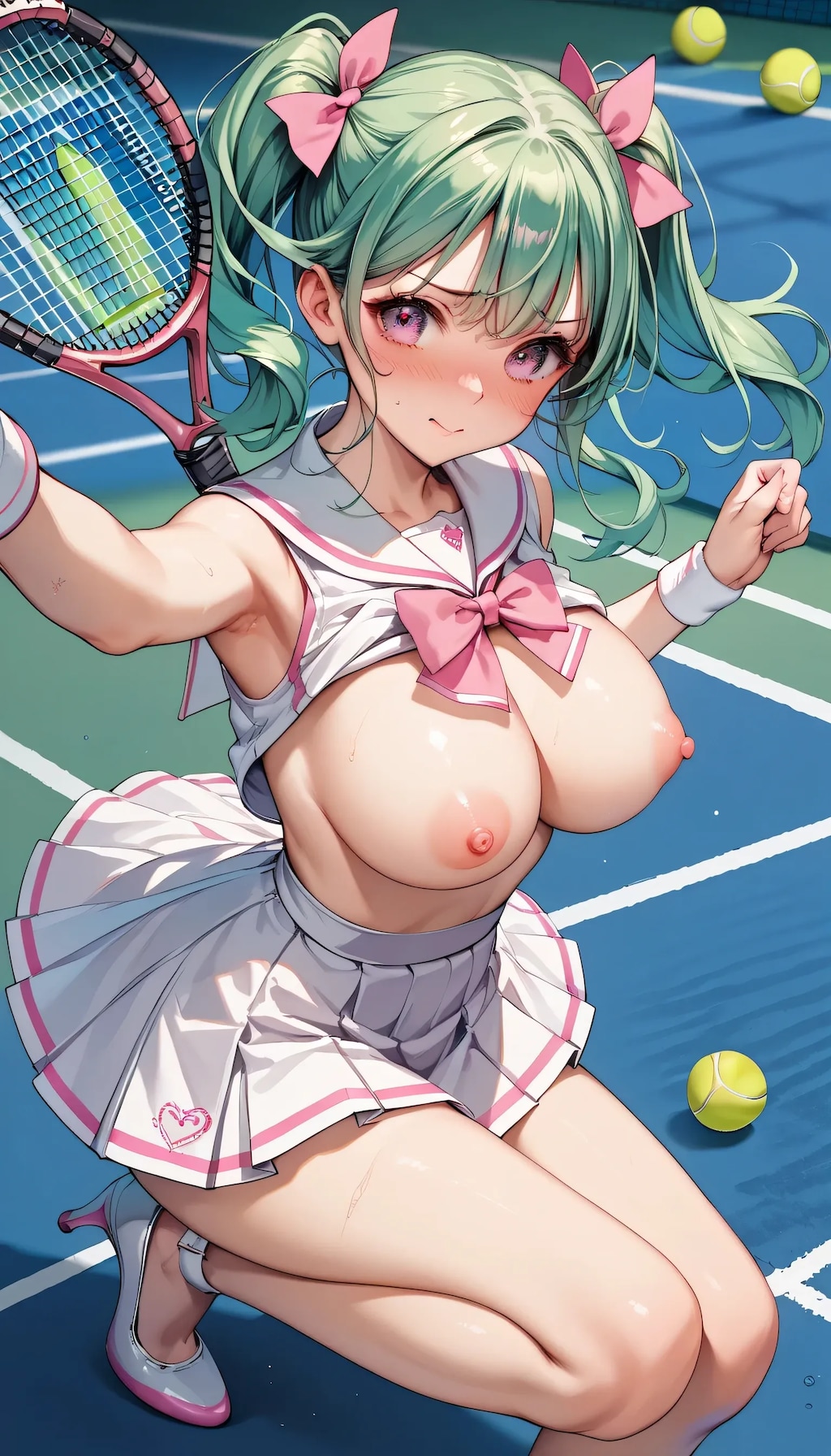 露出してテニスコートのLunaちゃん