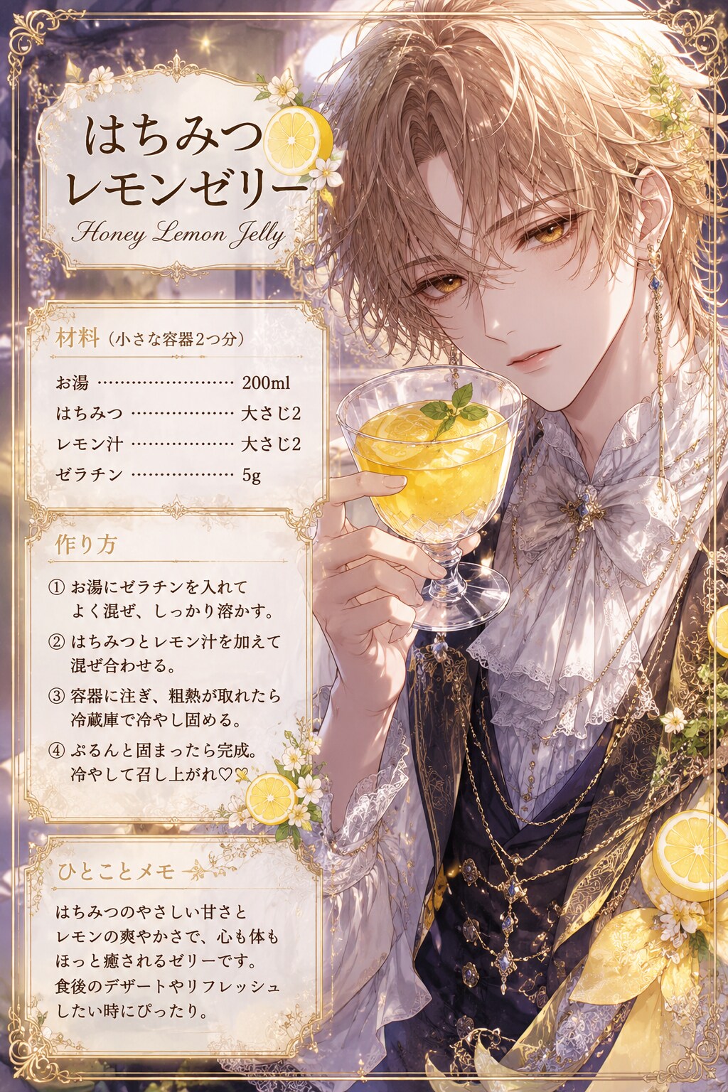 はちみつレモンゼリー レシピ | の人気AIイラスト・グラビア