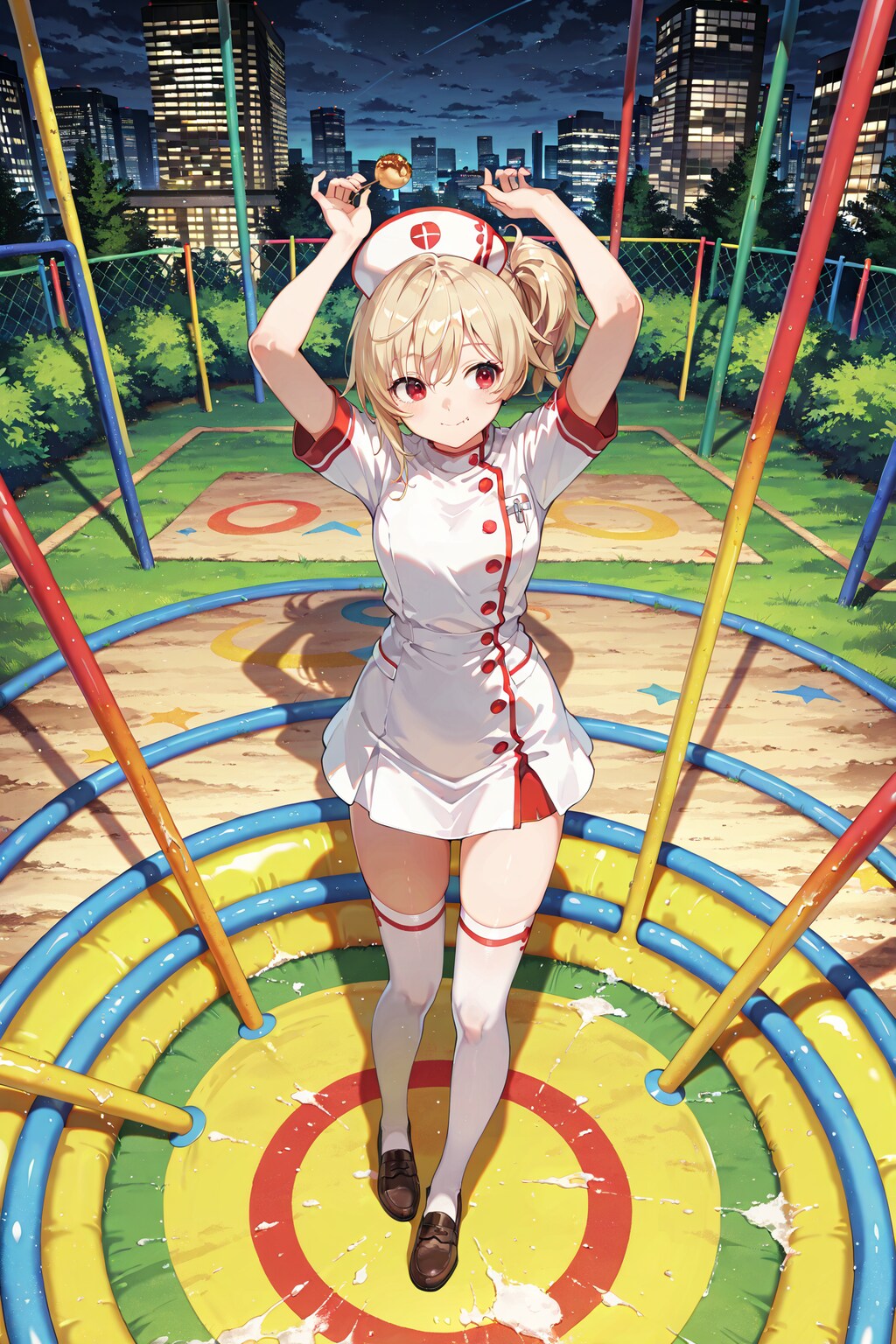 公園でたこ焼きミニスカナース