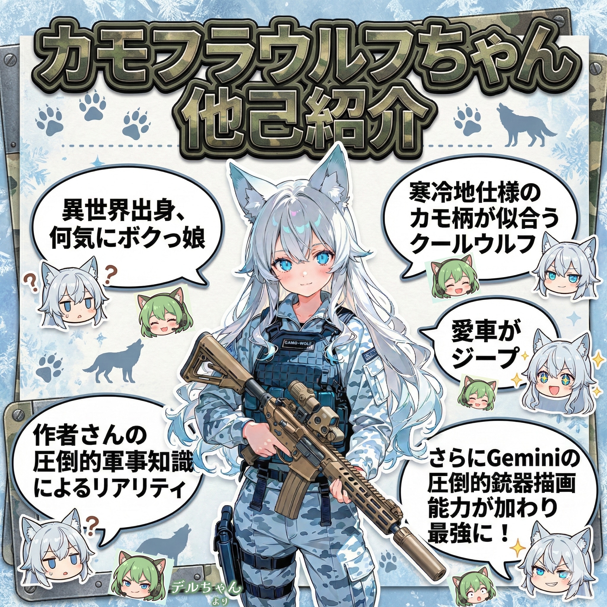 カモフラウルフちゃん 他己紹介 (for マルチビタミンさん) | の人気AIイラスト・グラビア