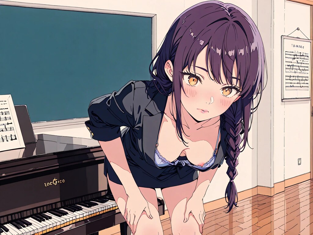 音楽室で胸ちら