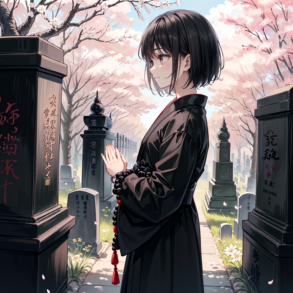 寺内墓地で春の彼岸供養をしてまわる僧侶