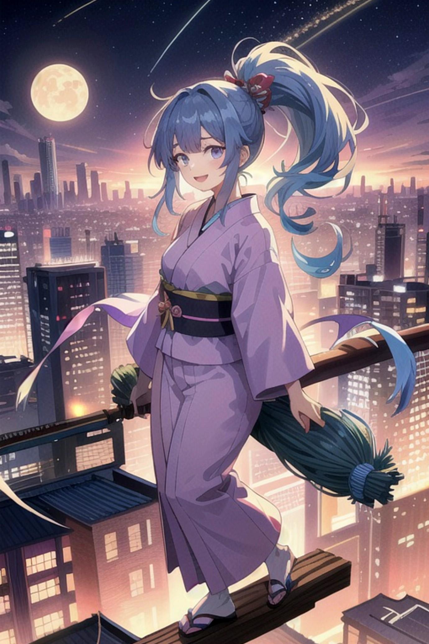 夜の街と青髪ちゃん | の人気AIイラスト・グラビア