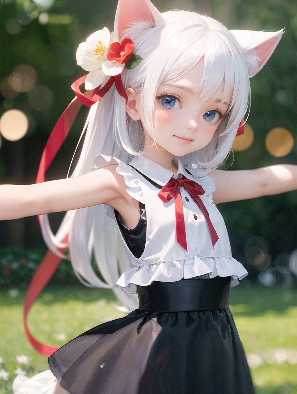白猫,はしゃぐ,フラワーガーデン