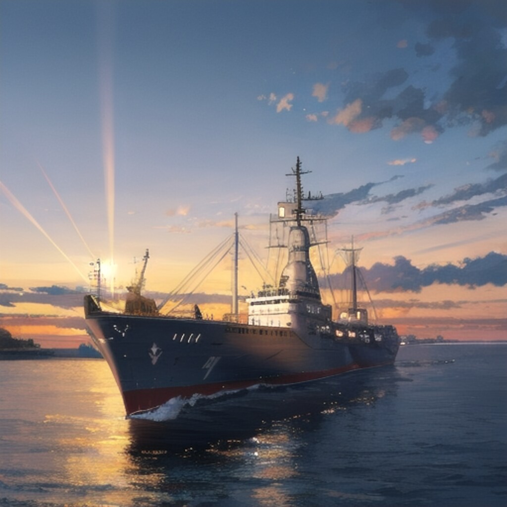 軍艦と夕暮れ