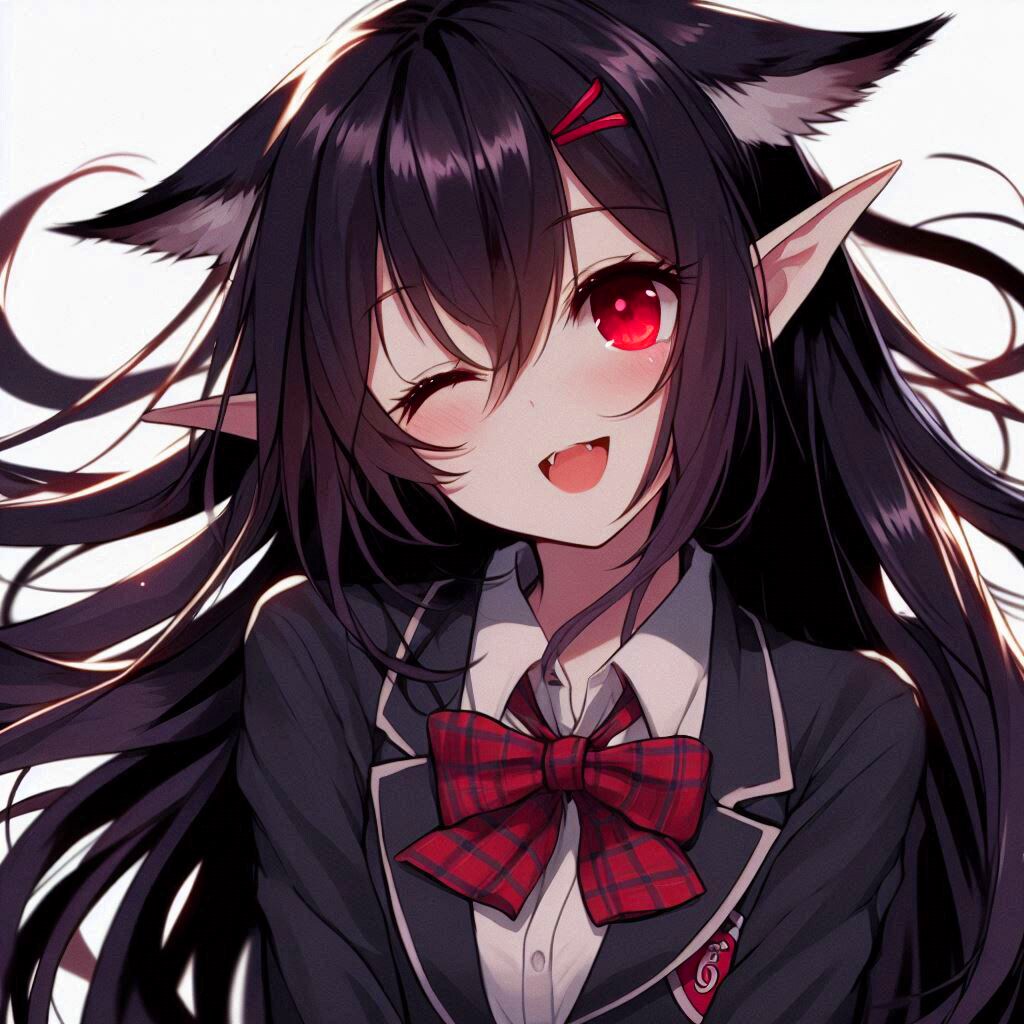 ウィンクしてる、ヴァンパイアで猫耳なうちの子♥(5枚)