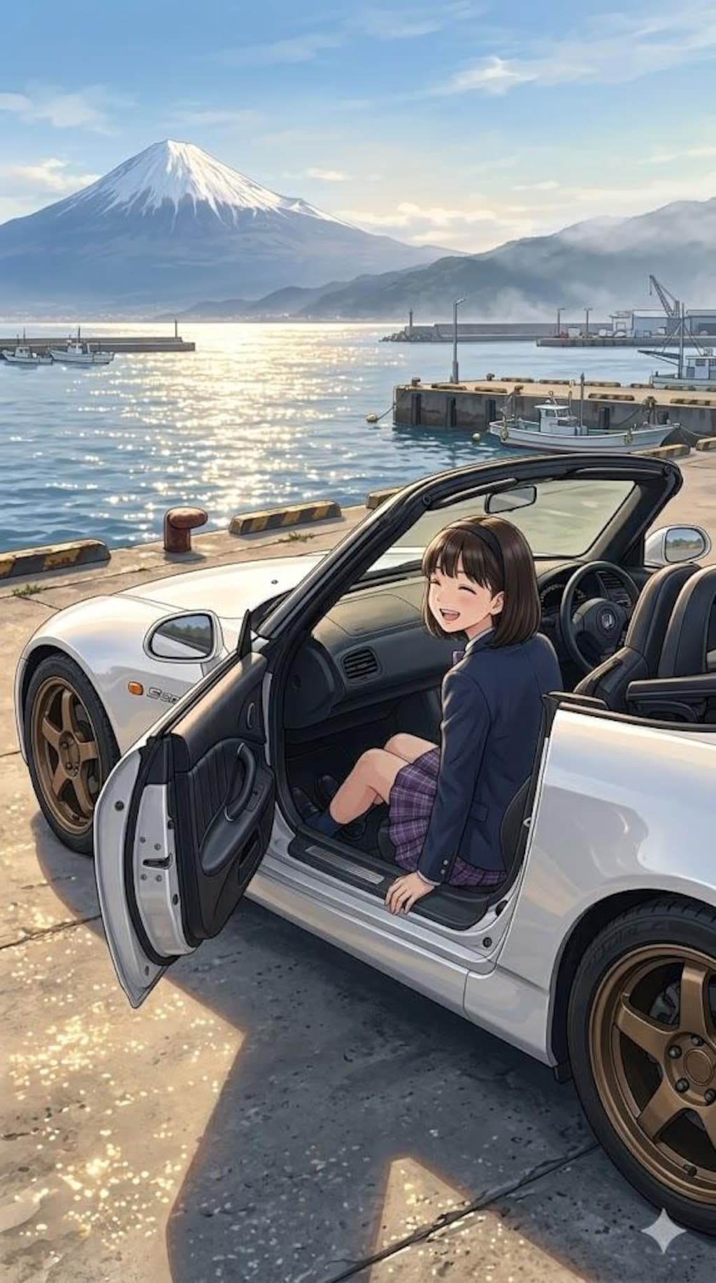 S2000と富士山が見える港