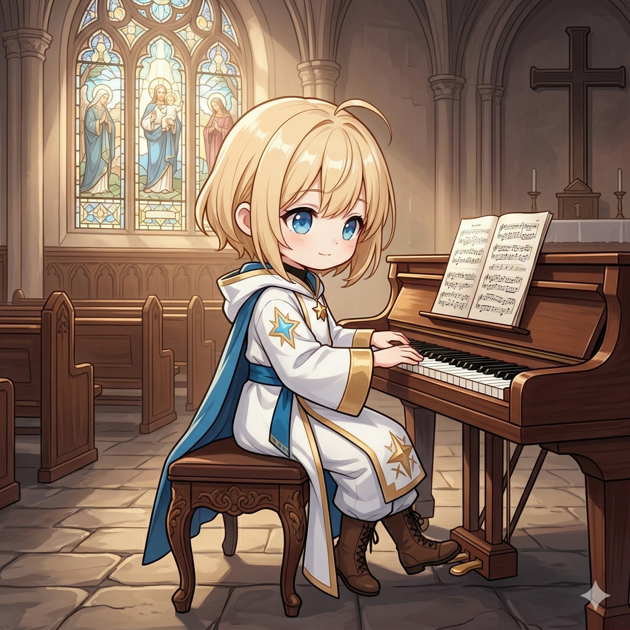 教会でピアノを弾くシスターさん | の人気AIイラスト・グラビア
