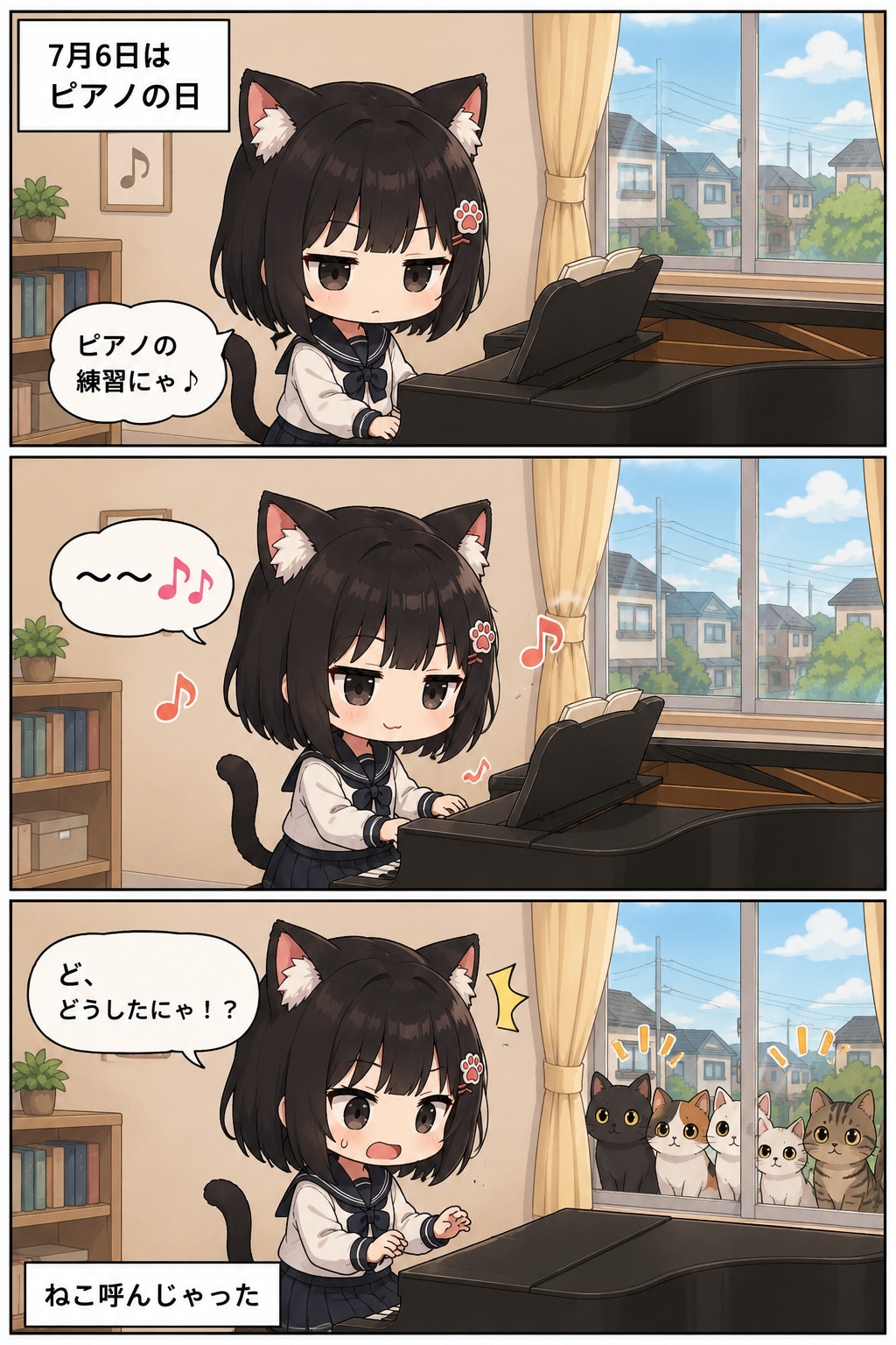 3コマ漫画 2026.07.06. 「ピアノの日」