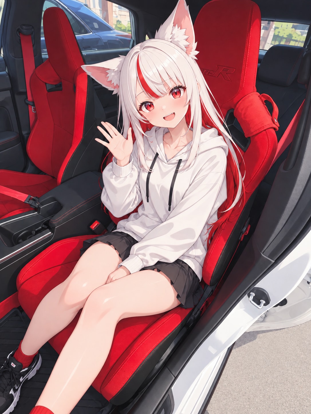 車に乗り込む白髪狐耳ガール | の人気AIイラスト・グラビア