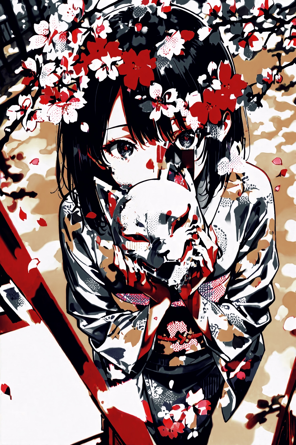桜と狐面(2