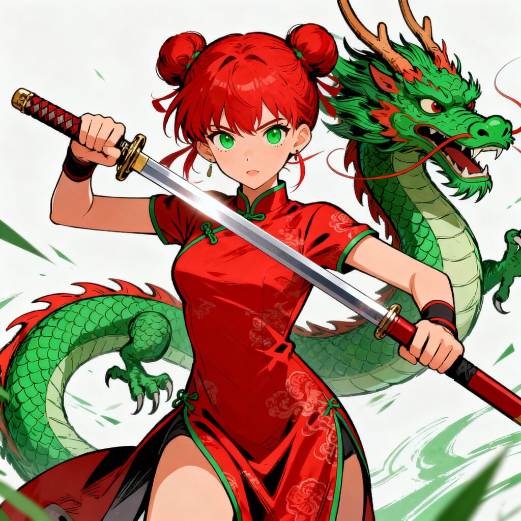 チャイナドラゴンと剣士