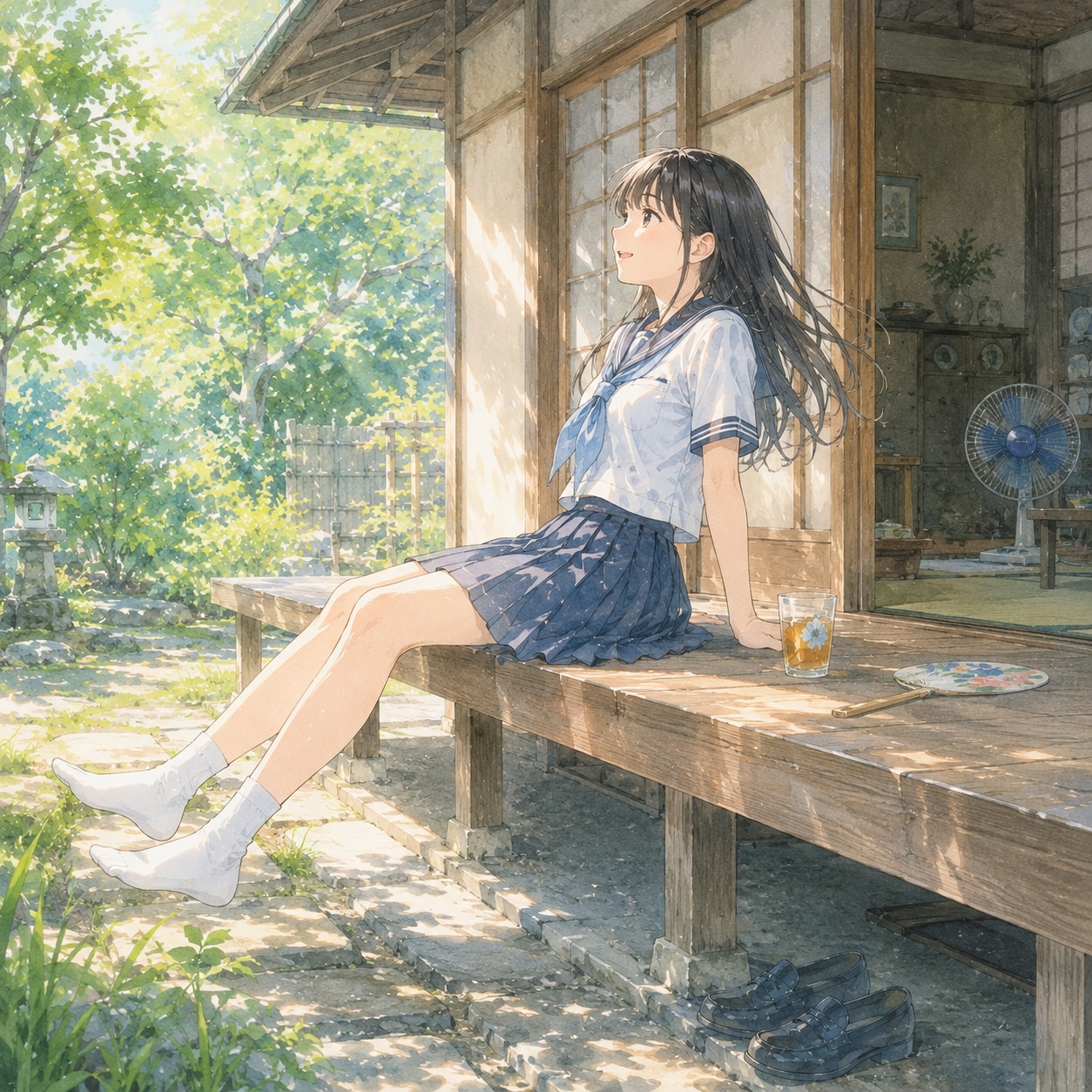 縁側の少女