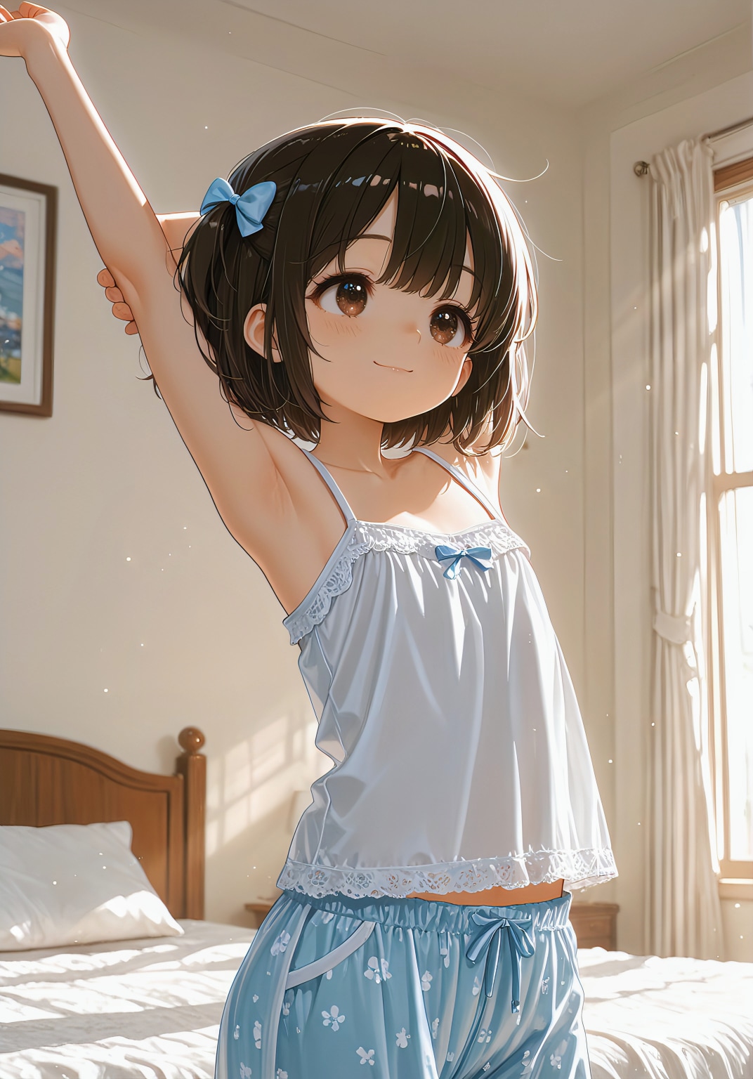 朝陽と白いキャミソール