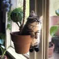 吊るされた鉢植えと猫 2枚目