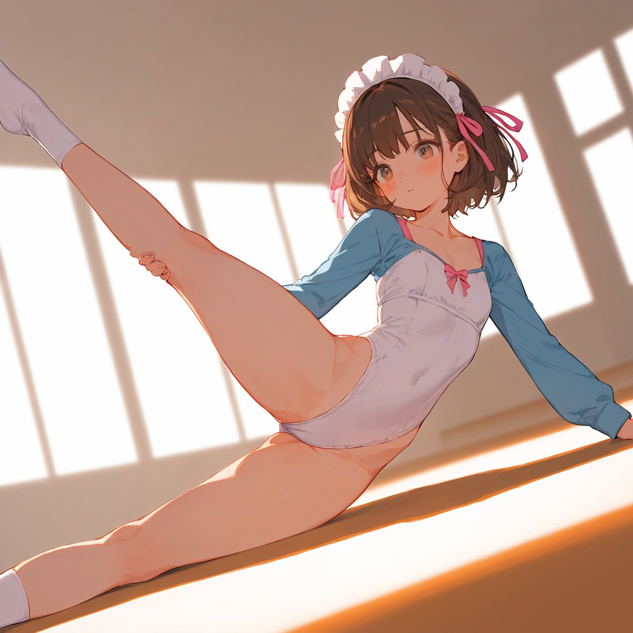 レオタードで運動メイドさん