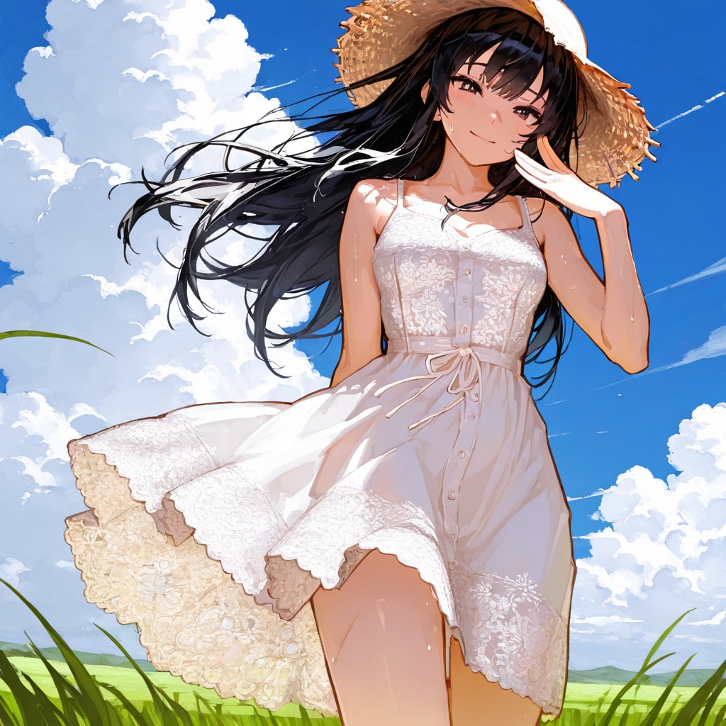 サマードレスと麦わら帽子