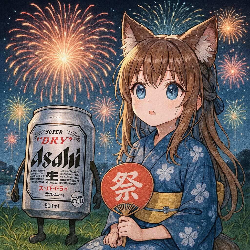 花火を見る小さな女の子