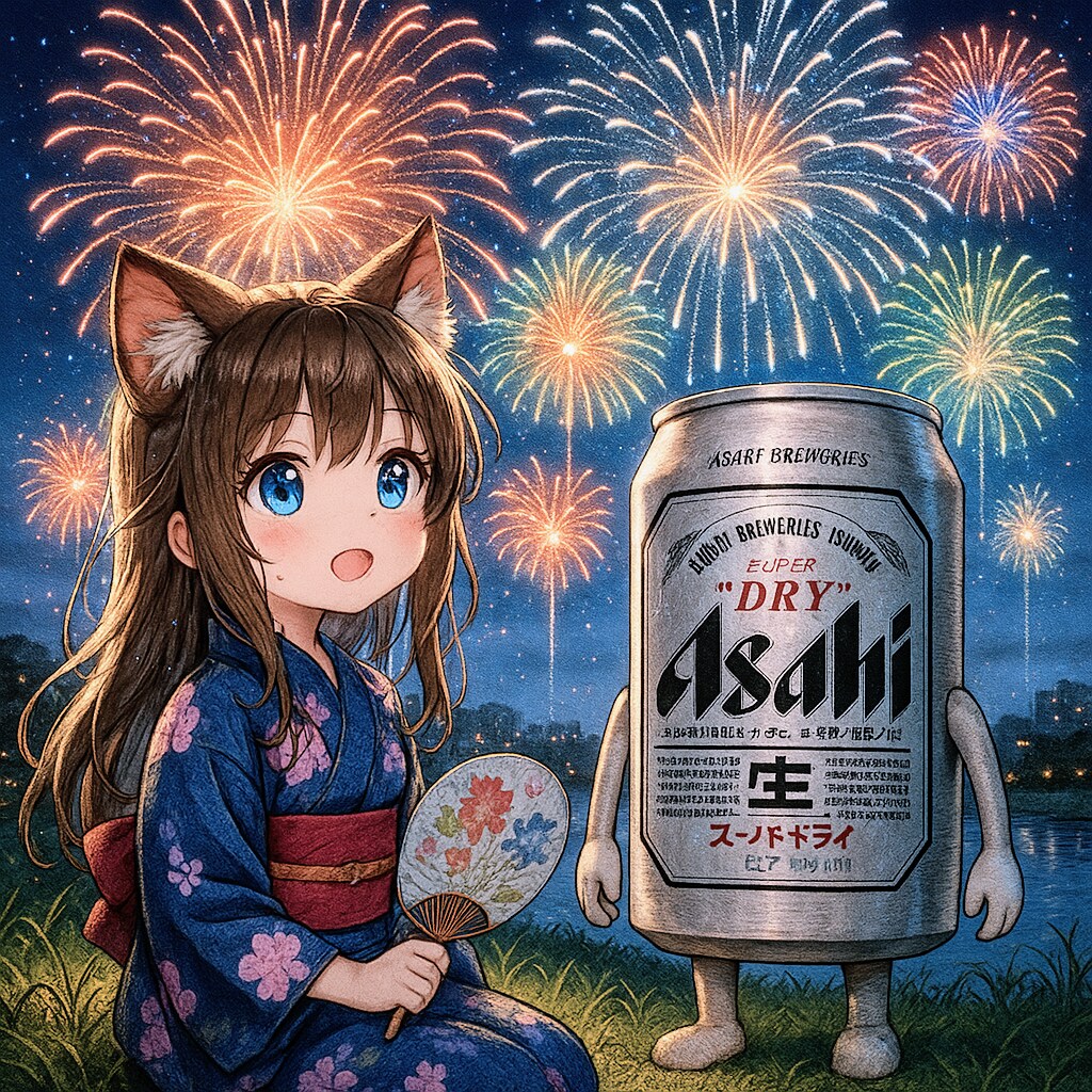 花火を見る小さな女の子