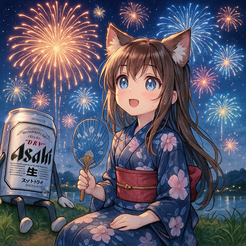 花火を見る小さな女の子