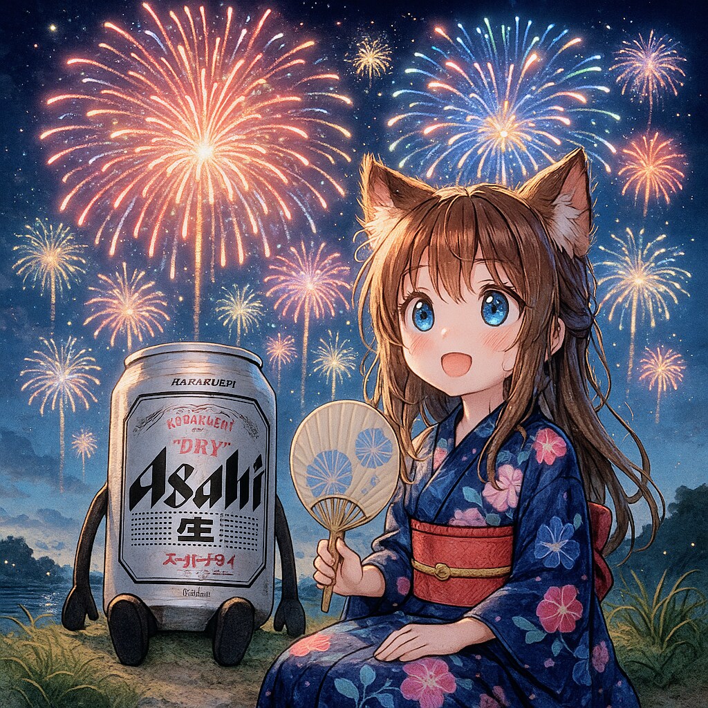 花火を見る小さな女の子