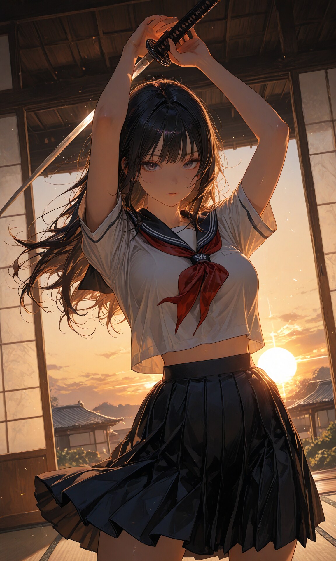 High school girl and Japanese sword
