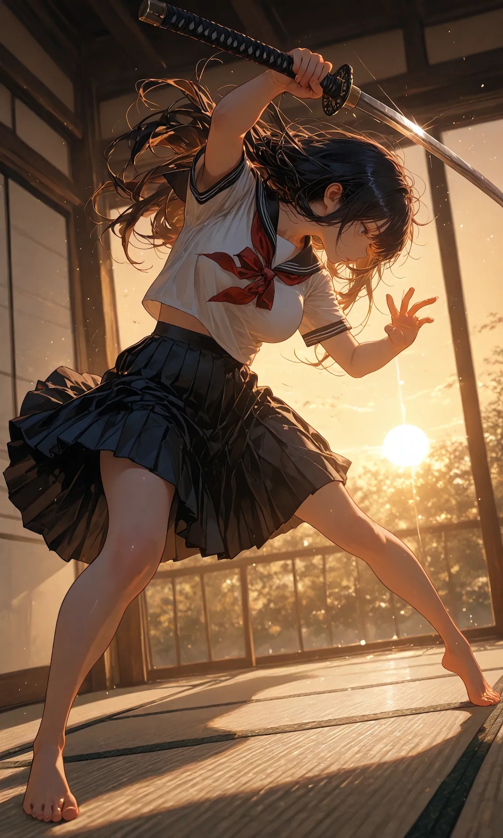 High school girl and Japanese sword