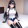 エナメル体操服青ブルマ黒長手袋サイハイソックス 12枚目