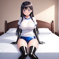 エナメル体操服青ブルマ黒長手袋サイハイソックス 10枚目