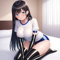 エナメル体操服青ブルマ黒長手袋サイハイソックス 8枚目