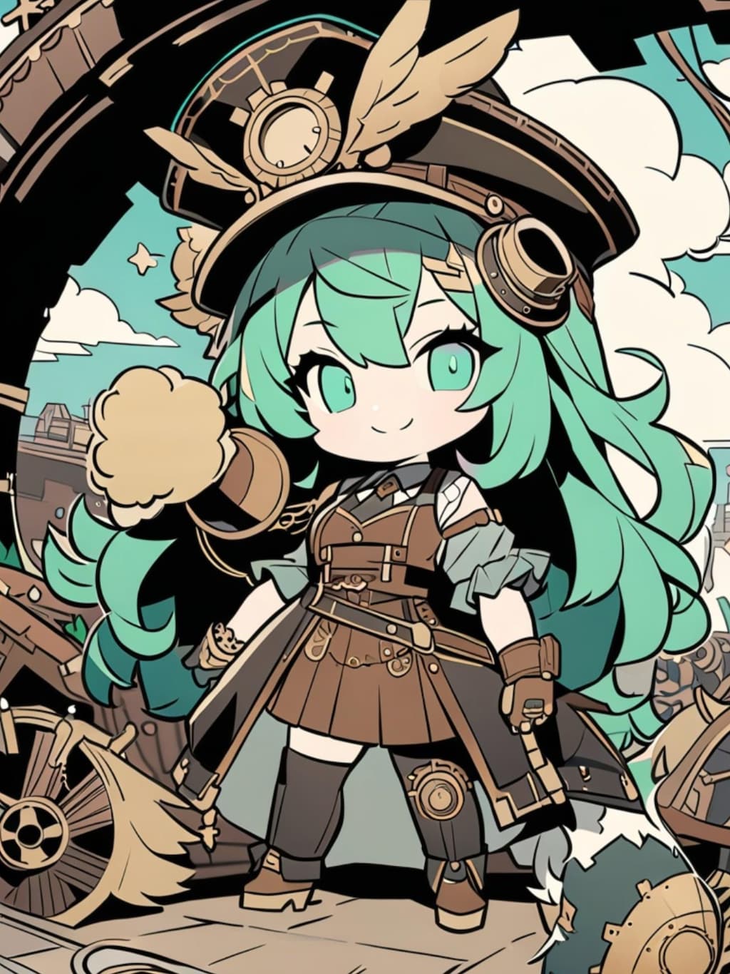 スチームパンクで緑髪ちゃん